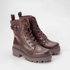 Bota Coturno Mooncity Plataforma Detalhe Elástico & Fivela Marrom