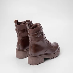 Bota Coturno Mooncity Plataforma Detalhe Elástico & Fivela Marrom