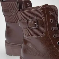 Bota Coturno Mooncity Plataforma Detalhe Elástico & Fivela Marrom