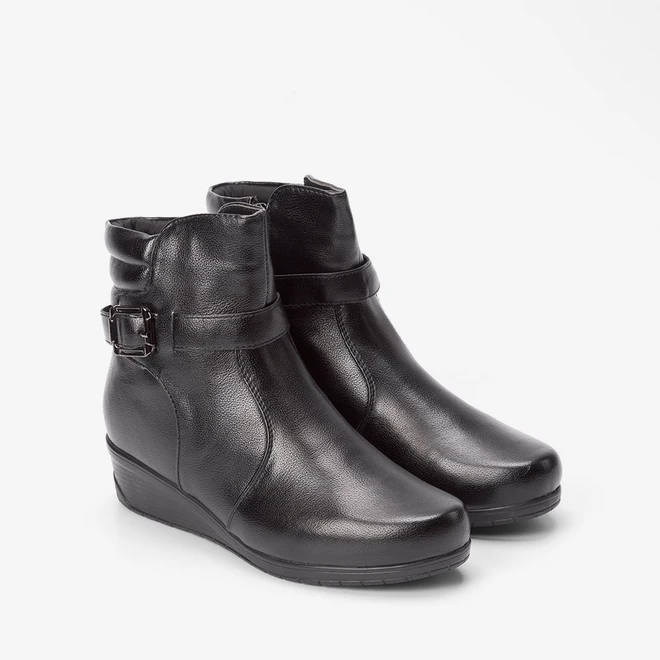 Ankle Boot Mooncity Anabela Detalhe Fivela Preto
