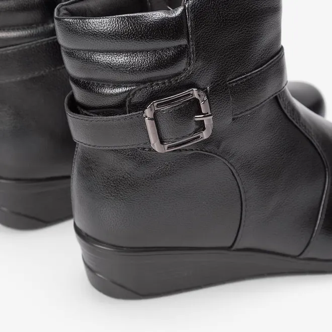Ankle Boot Mooncity Anabela Detalhe Fivela Preto