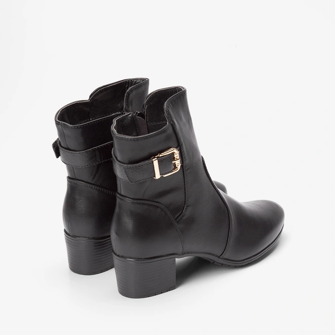 Ankle Boot Mooncity Salto Bloco Fivela Dourada Preto