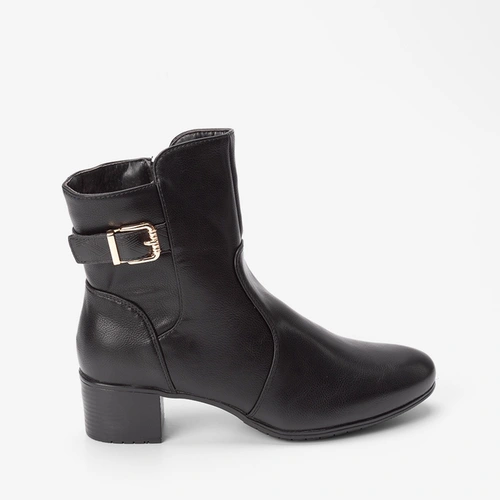 Ankle Boot Mooncity Salto Bloco Fivela Dourada Preto