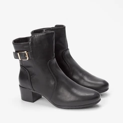 Ankle Boot Mooncity Salto Bloco Fivela Dourada Preto
