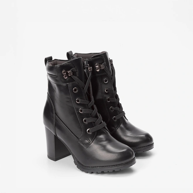 Bota Coturno Mooncity Salto Bloco Detalhe Ilhós Preto