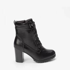Bota Coturno Mooncity Salto Bloco Detalhe Ilhós Preto