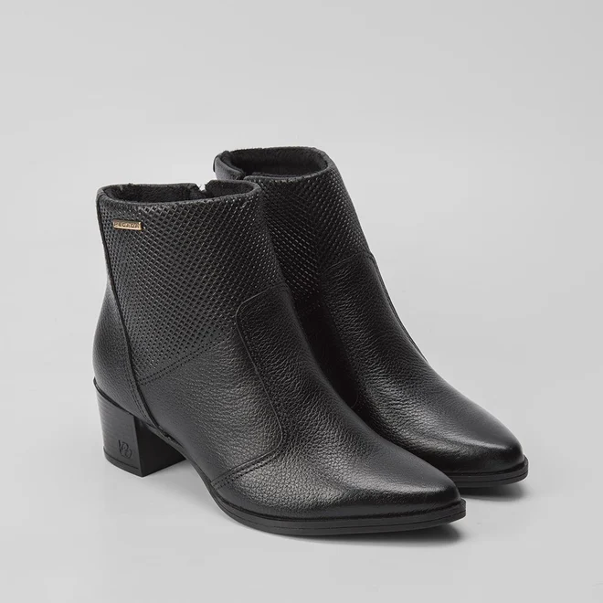Ankle Boot Feminina Pegada Original Couro Texturizado Preto