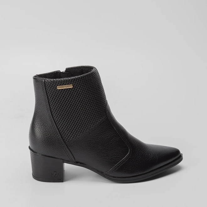 Ankle Boot Feminina Pegada Original Couro Texturizado Preto