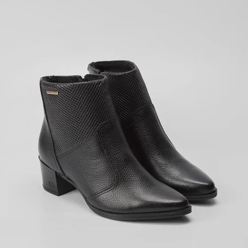 Ankle Boot Pegada Couro Recorte Texturizado Preto