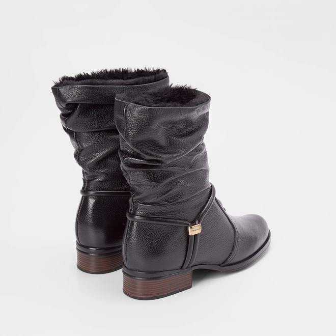 Bota Montaria Pegada Couro Cano Médio Drapeado Preto