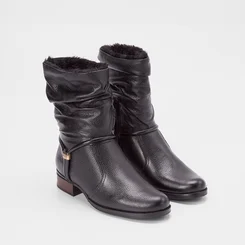 Bota Montaria Pegada Couro Cano Médio Drapeado Preto
