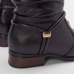 Bota Montaria Pegada Couro Cano Médio Drapeado Preto