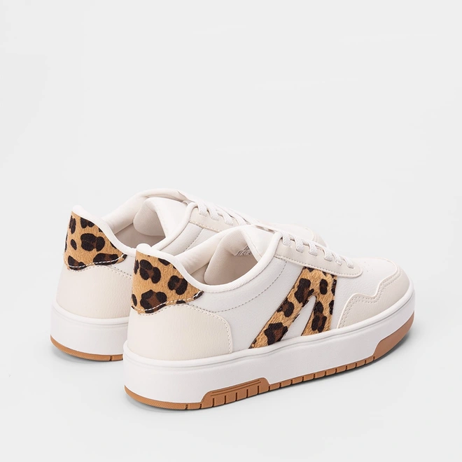 Tênis Casual Feminino Gabriela Flatform Detalhe Onça Off White
