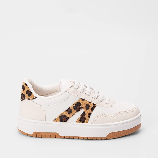 Tênis Casual Feminino Gabriela Flatform Detalhe Onça Off White