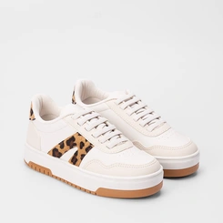 Tênis Casual Feminino Gabriela Flatform Detalhe Onça Off White