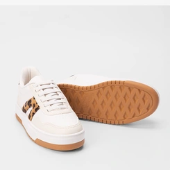 Tênis Casual Feminino Gabriela Flatform Detalhe Onça Off White
