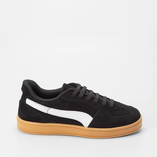 Tênis Casual Feminino Gabriela Camurça Recorte Lateral Preto