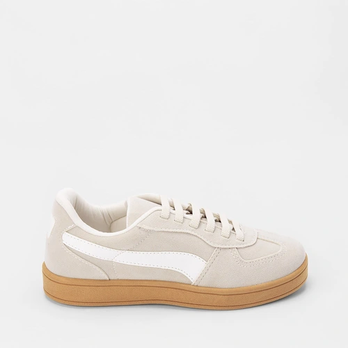 Tênis Gabriela Casual Feminino Camurça Recorte Lateral Bege