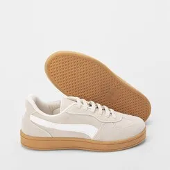 Tênis Gabriela Casual Feminino Camurça Recorte Lateral Bege