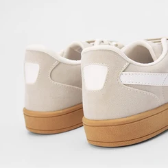 Tênis Gabriela Casual Feminino Camurça Recorte Lateral Bege