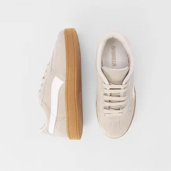 Tênis Gabriela Casual Feminino Camurça Recorte Lateral Bege