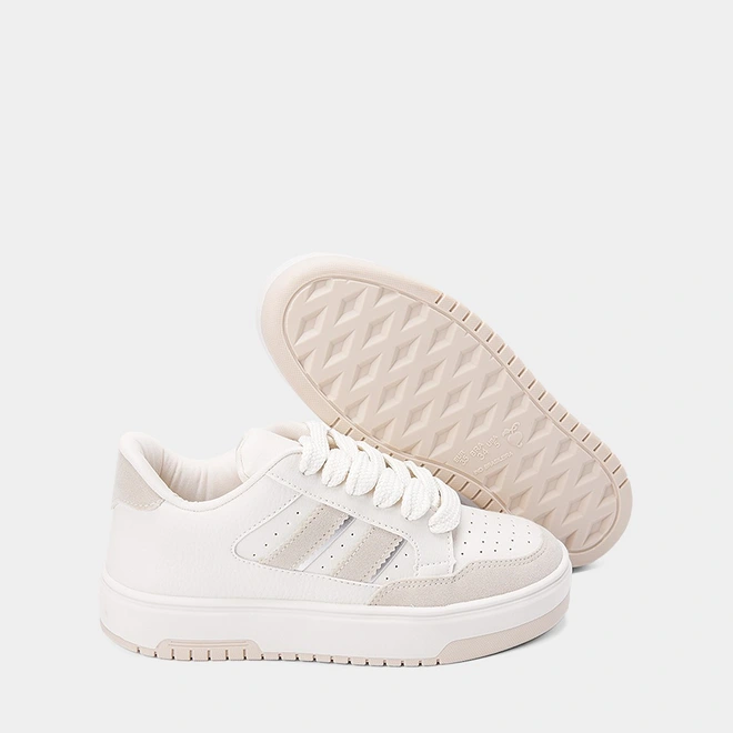 Tênis Gabriela Casual Flatform Recortes Camurça Off White