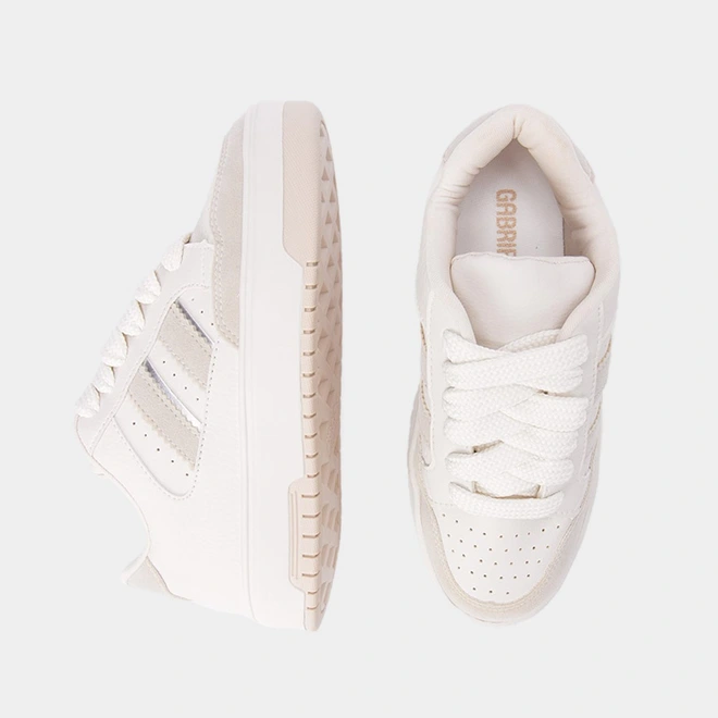 Tênis Gabriela Casual Flatform Recortes Camurça Off White