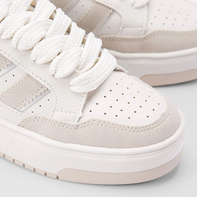 Tênis Gabriela Casual Flatform Recortes Camurça Off White