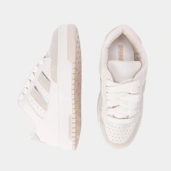 Tênis Gabriela Casual Flatform Recortes Camurça Off White