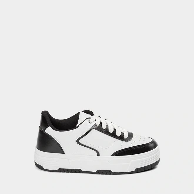 Tênis Casual Feminino Gabriela Flatform Recorte Branco & Preto