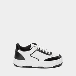 Tênis Casual Feminino Gabriela Flatform Recorte Branco & Preto