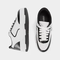 Tênis Casual Feminino Gabriela Flatform Recorte Branco & Preto
