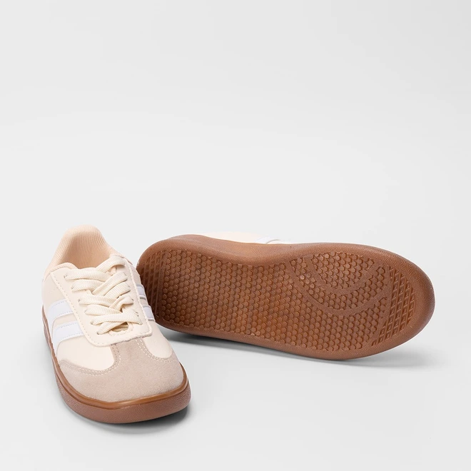 Tênis Penélope Casual Feminino Recorte Nobuck Bege