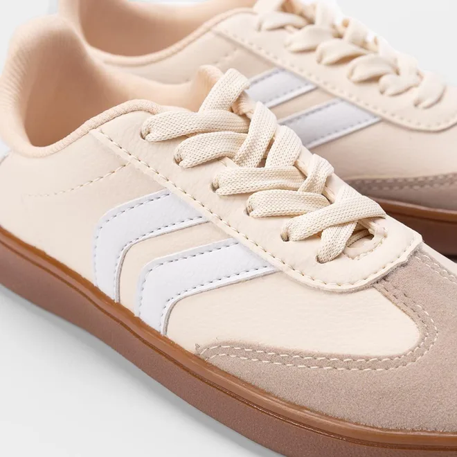 Tênis Penélope Casual Feminino Recorte Nobuck Bege