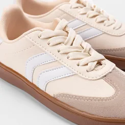 Tênis Penélope Casual Feminino Recorte Nobuck Bege