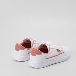 Tênis Penélope Casual Feminino Elástico Pespontos Recorte Rosa & Branco
