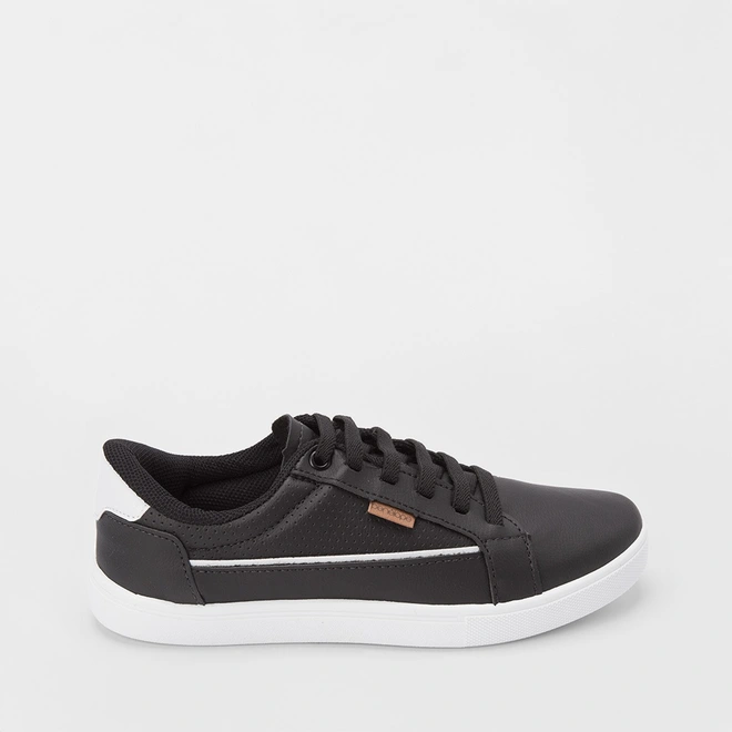 Tênis Penélope Casual Feminino Elástico Pespontos Recorte Branco & Preto