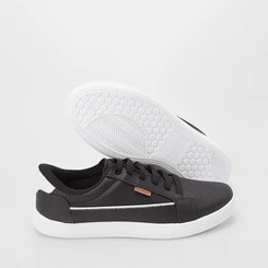 Tênis Penélope Casual Feminino Elástico Pespontos Recorte Branco & Preto