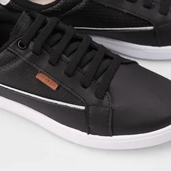 Tênis Penélope Casual Feminino Elástico Pespontos Recorte Branco & Preto