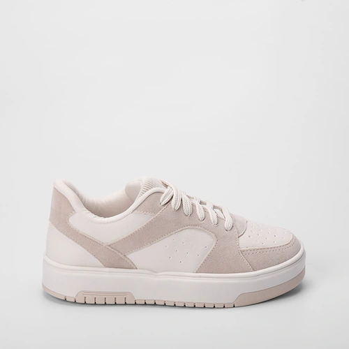 Tênis Casual Feminino Gabriela Flatform Recortes Camurça Off White