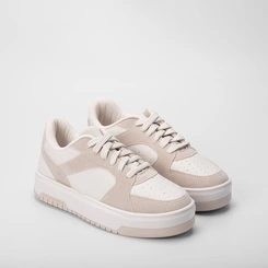 Tênis Casual Feminino Gabriela Flatform Recortes Camurça Off White