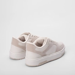 Tênis Casual Feminino Gabriela Flatform Recortes Camurça Off White