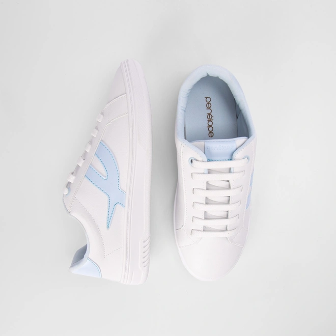 Tênis Penélope Casual Feminino Recorte Lateral Azul & Branco
