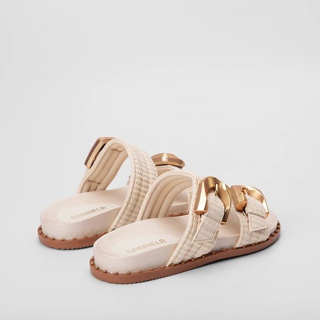 Papete Feminina Gabriela Ráfia Fivela Estilizada Dourada Off White