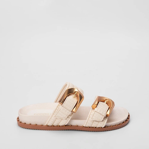 Tamanco Papete Gabriela Tiras Ráfia Fivela Estilizada Off White