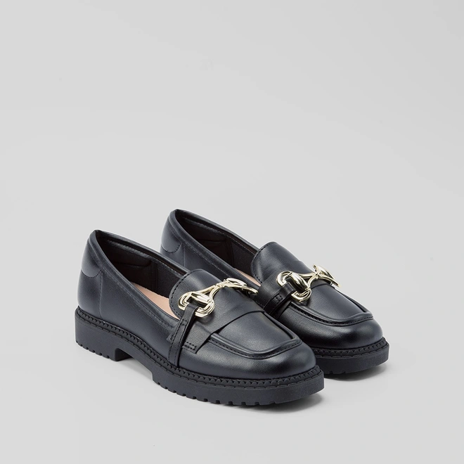 Mocassim Loafer Feminino Moleca Plataforma Fivela Preto