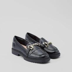 Mocassim Loafer Feminino Moleca Plataforma Fivela Preto