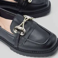 Mocassim Loafer Feminino Moleca Plataforma Fivela Preto
