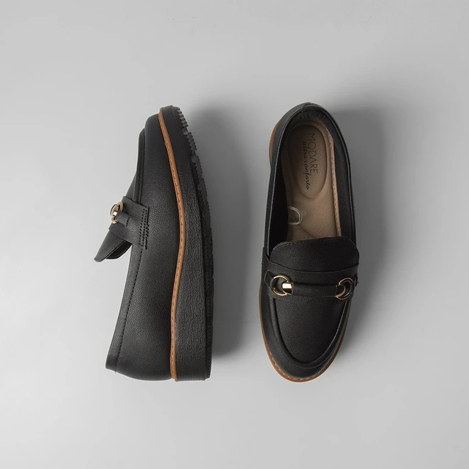 Mocassim Modare Anabela Detalhe Pesponto Preto