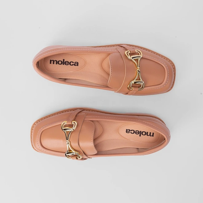 Mocassim Loafer Moleca Plataforma Fivela Nude